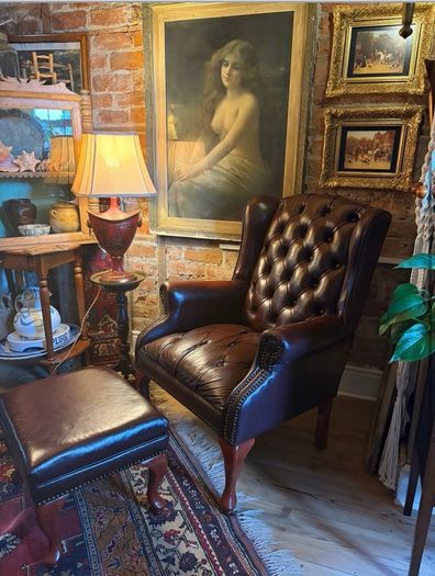 Beautiful Leather Armchair & Footstool