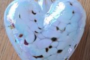 White and Black Marbled Iridescent Decorative Glass Heart Hanging Ornament