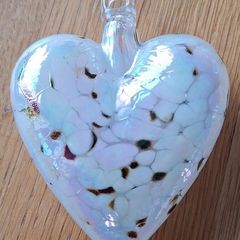 White and Black Marbled Iridescent Decorative Glass Heart Hanging Ornament