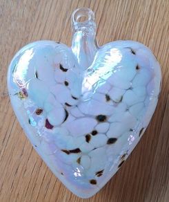White and Black Marbled Iridescent Decorative Glass Heart Hanging Ornament