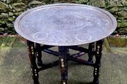 Antique silvered moorish morrocan copper tray/foldable drinks table