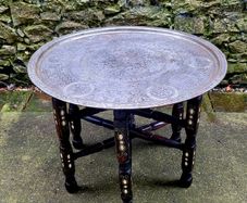 Antique silvered moorish morrocan copper tray/foldable drinks table