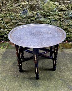 Antique silvered moorish morrocan copper tray/foldable drinks table