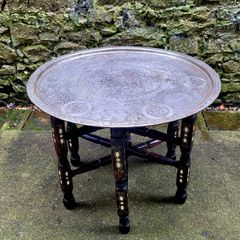 Antique silvered moorish morrocan copper tray/foldable drinks table
