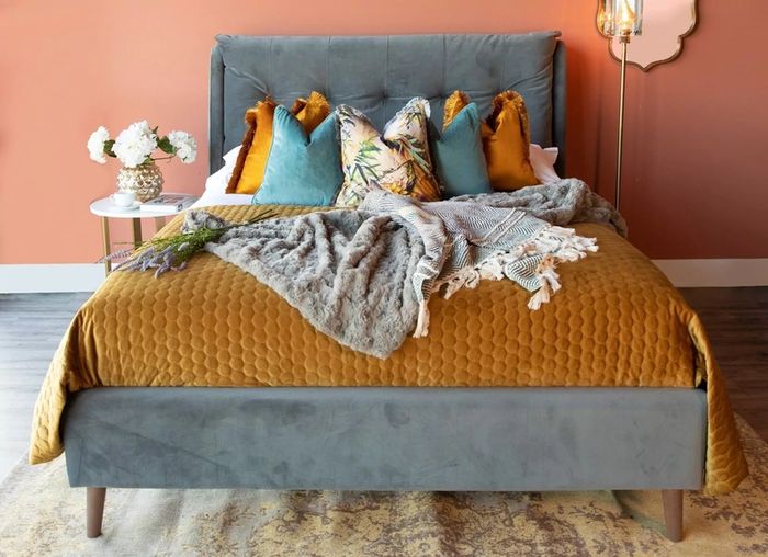 Dark Grey Velvet Double Bed Frame