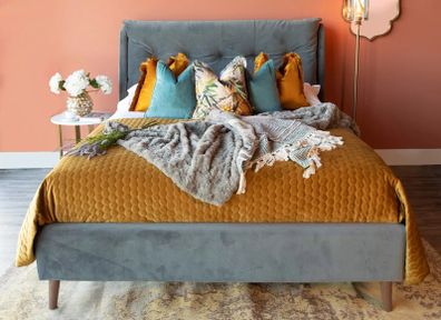 Dark Grey Velvet Double Bed Frame