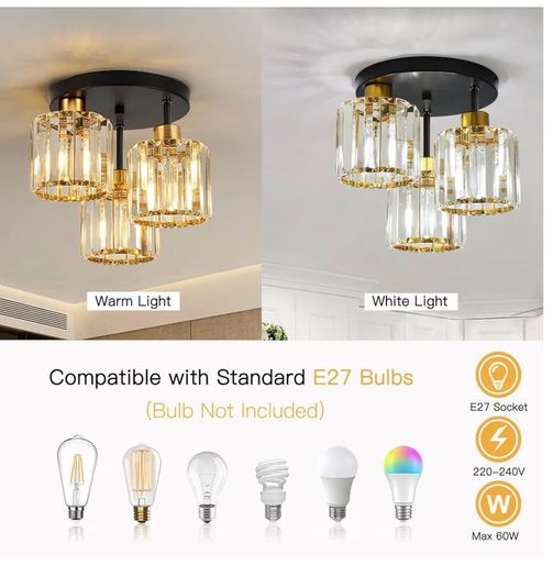 Brand New Modern 3-Light Crystal Ceiling Lamp Vintage Design - Black Gold