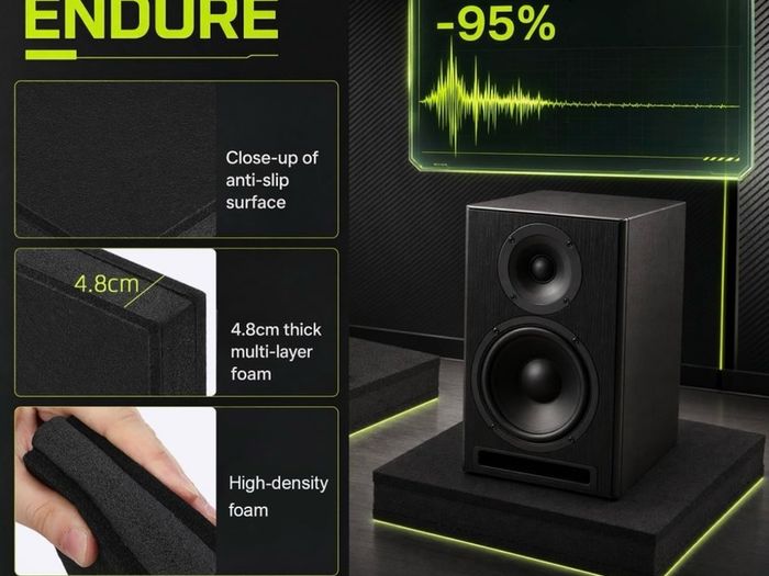 Sound Isolation Pad: Black High-Density Foam & Rubber Vibration Dampening Mat for Subwoofers, Electronic Drums, Home Treadmill, Sewing Machine & Blender(30x30x4.8cm)