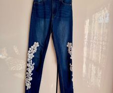 H&M Blue Skinny Jeans wish White Floral Lace - Size EUR 36 / UK 8