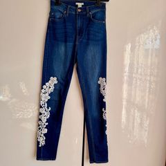 H&M Blue Skinny Jeans wish White Floral Lace - Size EUR 36 / UK 8