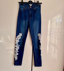 H&M Blue Skinny Jeans wish White Floral Lace - Size EUR 36 / UK 8