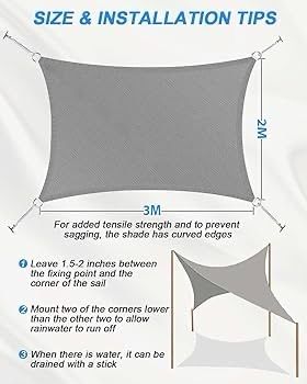 Sun Shade Sail Waterproof 2m x 3m Rectangle, PES Polyester UV Block Sunscreen Awning with Full Accessories, Weather Resistant Durable Garden Shade Sail, Sail Shade for Garden, Outdoor
