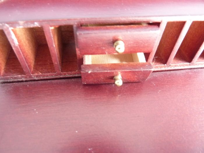 Vintage wood doll's house dining room furniture & tableware