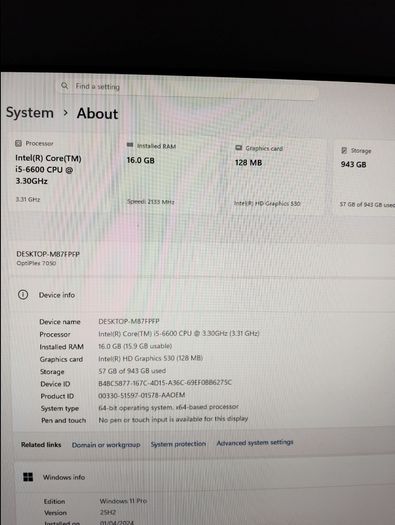 Dell OptiPlex 7050 MT (i5 6th Gen) and power cable