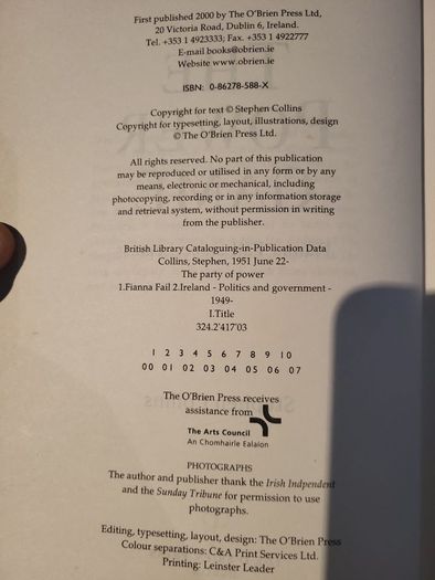 The Power Game Stephen Collins Hardcover 2000 Fianna Fail Since Lemass