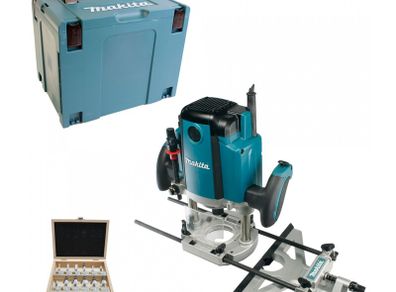 Makita RP1800XJ Router 1850W, 230V, 12pcs Bit Set, Carrying Case + Accessories