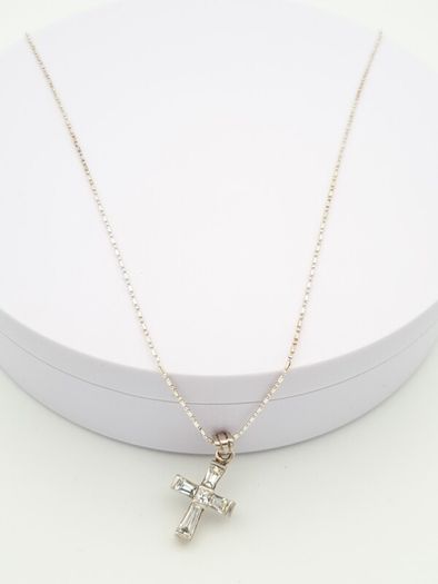 Sterling Silver CZ Cross Necklace On 925 Italian Chain