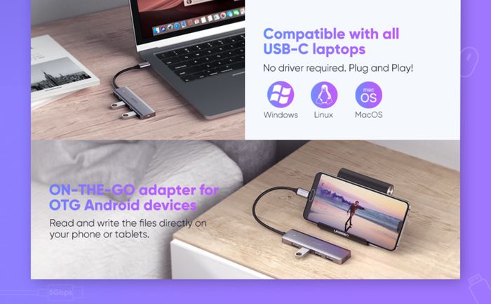 USB C Hub Type C to 4 Port Ways USB 3.0 Adapter Data Extender Hub USB Splitter Compatible with Thunderbolt 3 Macbook Pro M1 Air 2020, iPad Pro Air, XPS 13/15, HP Envy, Huawei MateBook