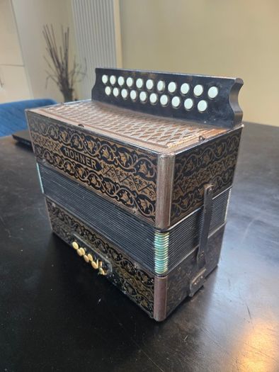 Vintage A/D Hohner 2 Row Pokerwork Diatonic Button Accordion