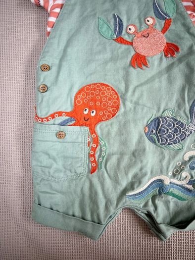 Next Sage Green Sea Life Dungarees & Bodysuit Set Size 6-9 Months 68cm