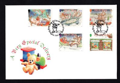 1998 Isle of Man Christmas 1998: "A very Special Delivery" Commemorative Stamps Addressed First Day Cover (FDC)