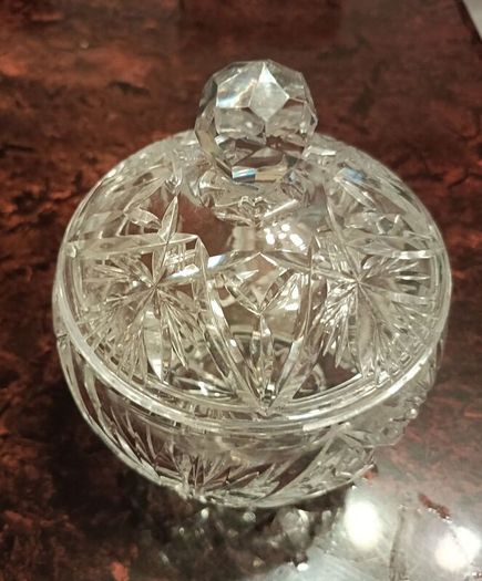 Heavy cut crystal lidded bowl