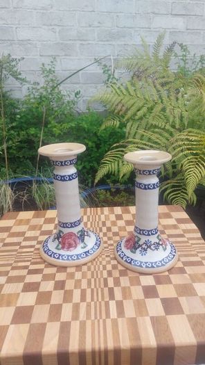 Beautiful Nicholas Mosse Tall Candlestick in the Popular but Discontinued Kilfane Rose Pattern, Circa 1996-2004, Number One of Two Available