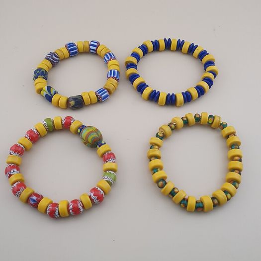 Vintage Lot of 4 Mix Yellow African & Trade Glass Beads Bracelet