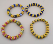 Vintage Lot of 4 Mix Yellow African & Trade Glass Beads Bracelet