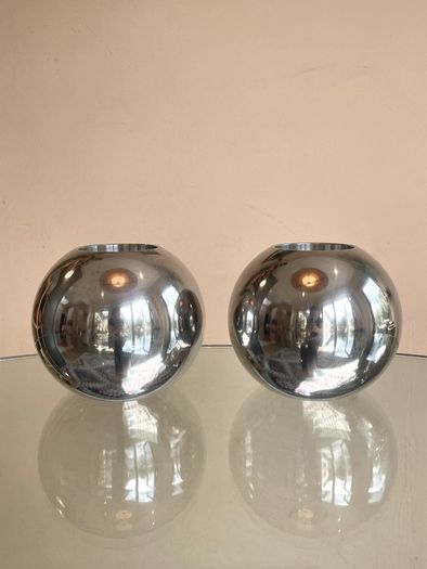 Pair of Vintage 90's Ikea Aluminium Nassjo Sphere Candle Holders