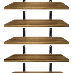 Shelves Wood Wall Mounted Shelf, Rustic Shelves Set of 5 Light brown