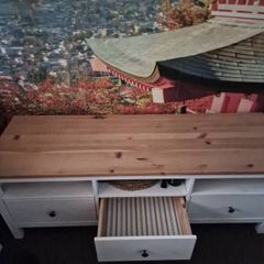 HEMNESTV bench, white stain/light brown