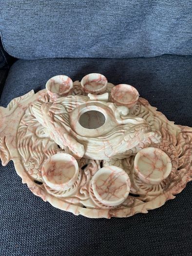Vintage Oriental Onyx Tea Set With Tray