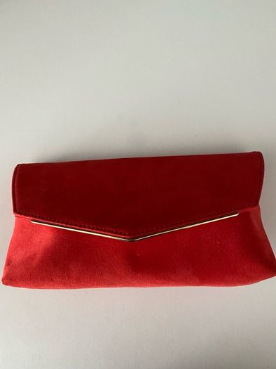 Principles faux suede red clutch bag with gold trim