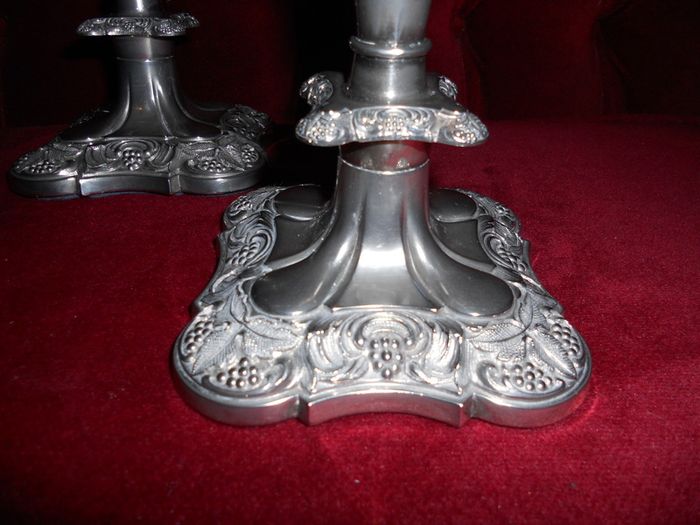 Antique Ornamental Candel Holders, 2 Large Silver Plated  Triple Candle Holders