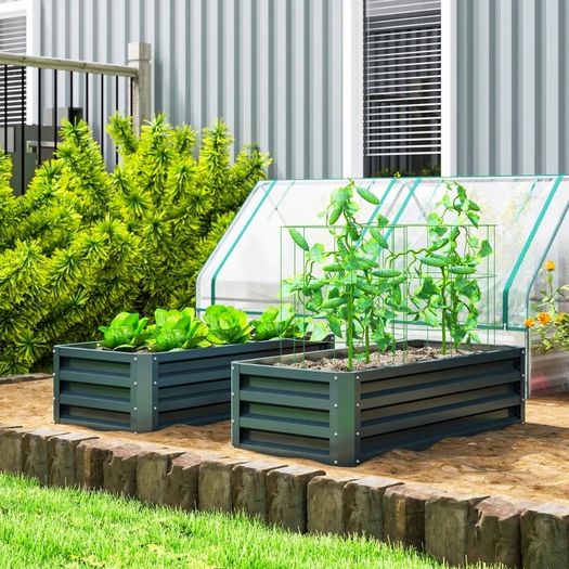 Set of Two 110 x 65cm Steel Planter Boxes Green