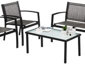 Garden furniture set of 4, seating group in the garden and balcony, garden set with three chairs and a glass table (black)
