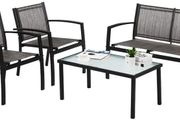Garden furniture set of 4, seating group in the garden and balcony, garden set with three chairs and a glass table (black)