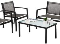 main image for ad Garden furniture set of 4, seating group in the garden and balcony, garden set with three chairs and a glass table (black)