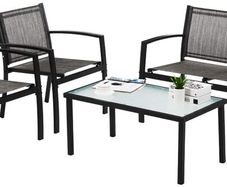 Garden furniture set of 4, seating group in the garden and balcony, garden set with three chairs and a glass table (black)