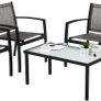 Garden furniture set of 4, seating group in the garden and balcony, garden set with three chairs and a glass table (black) Image 5