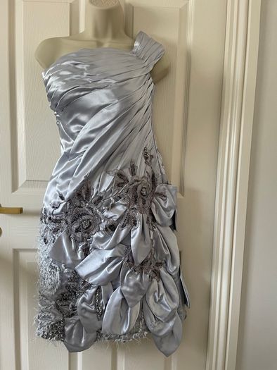BNWT -  Silver/Blue hand beaded occasion Dress (Size 10-12)