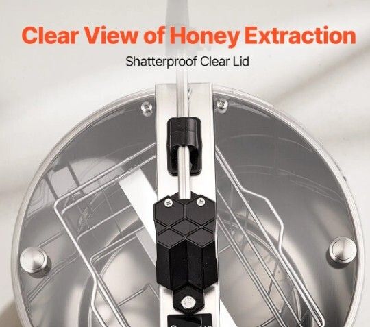 2 Frame Manual Honey Extractor Stainless Steel Honey Spinner with Adjustable Legs & Acrylic Lid
