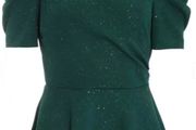 Quiz Green Glitter Wrap Peplum Top. Size 14. New