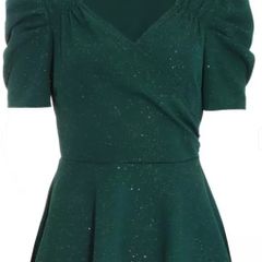 Quiz Green Glitter Wrap Peplum Top. Size 14. New
