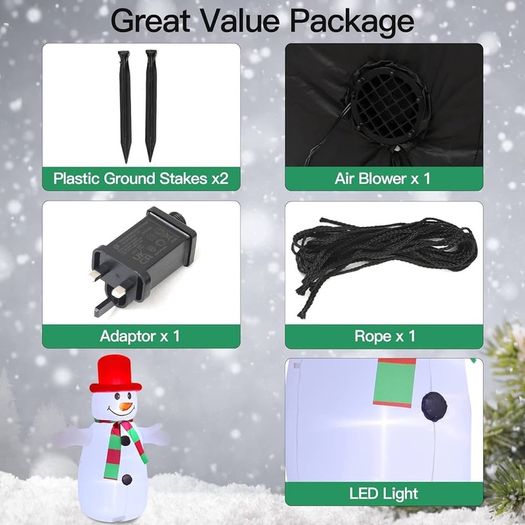 4FT Christmas Decorations Inflatable Snowman, Outdoor Xmas Decorations Built-in Bright LED Light Blow Up Yard Inflatable Christmas Decorations for Indoor Garden