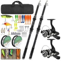 Fishing Rod and Reel Combos Set of 2, Carbon Fiber Fishing Rod Reel Combo, Telescopic Fishing Rod and Spinning Reel Combo Set with Carrier Bag for Freshwater Saltwater Kit Fishing Gifts for Men Women
