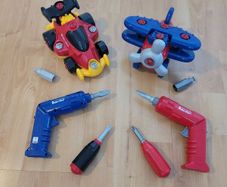 Kids drill and screwdriver set (car and aeroplane)