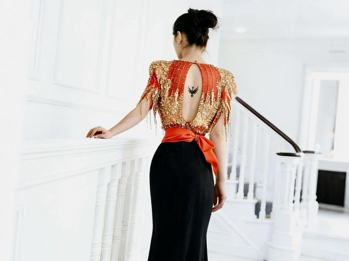 Vintage Chinese Hand Beaded Silk Bridal Top  Gold Embroidery  Size M
