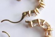 Vintage Gold Plated Huggie Hoop Earrings Cubic Zirconia Stones
